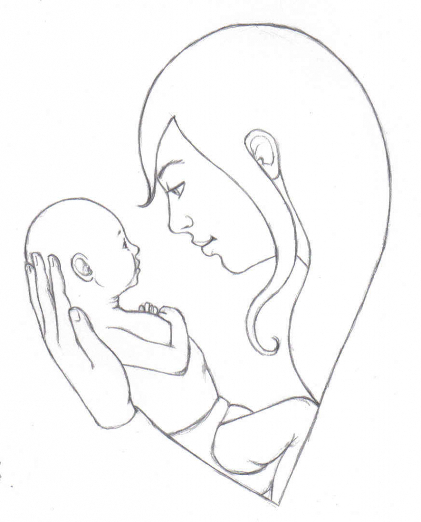 827x1024 Pencil Painting Mom And Baby Pencil Sketches Of Mother And Child