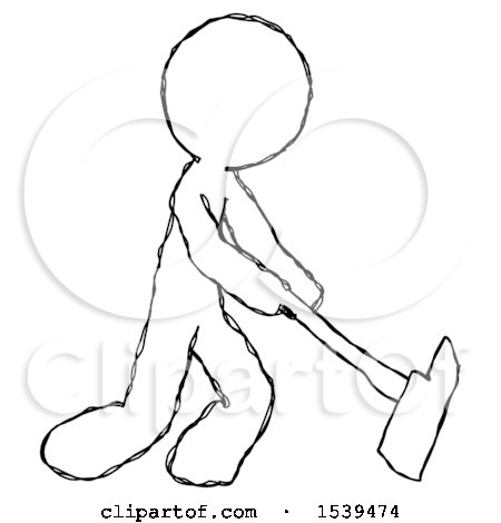 450x470 Sketch Design Mascot Man Striking With A Red Firefighter's Ax By