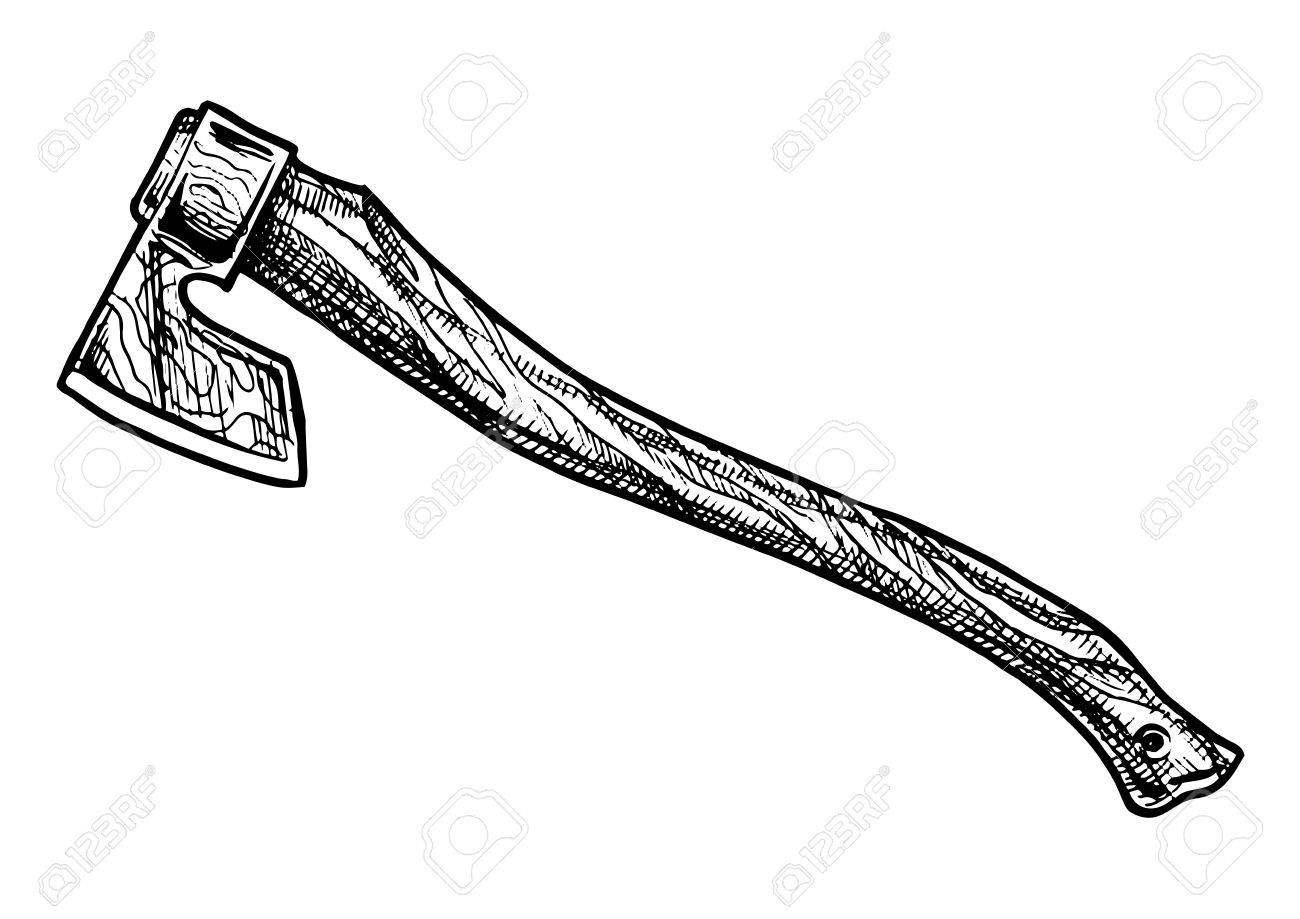 1300x919 Vector Hand Drawn Illustration Of Retro Felling Axe In Vintage