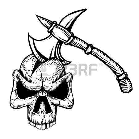 450x450 Cartoon Image Of Axe In Skull Royalty Free Cliparts, Vectors,