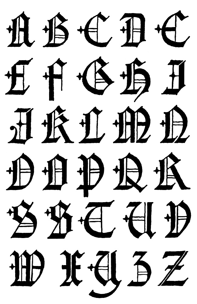 650x1000 Gothic Letters A Z 16th Century, Gothic And English