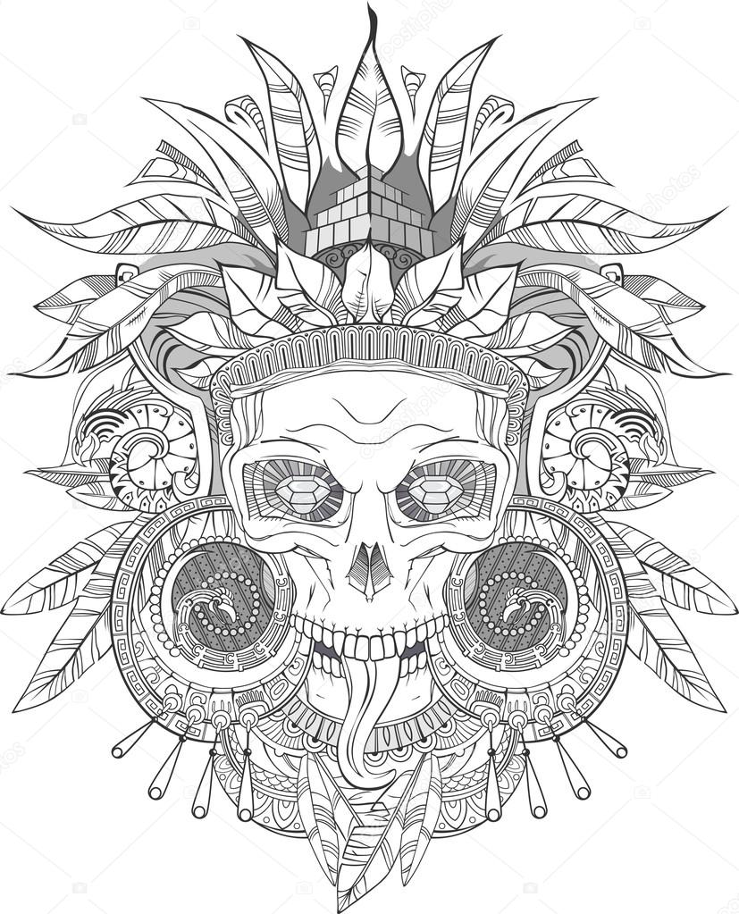 827x1023 Aztec Indian Skull Stock Vector Red Spruce