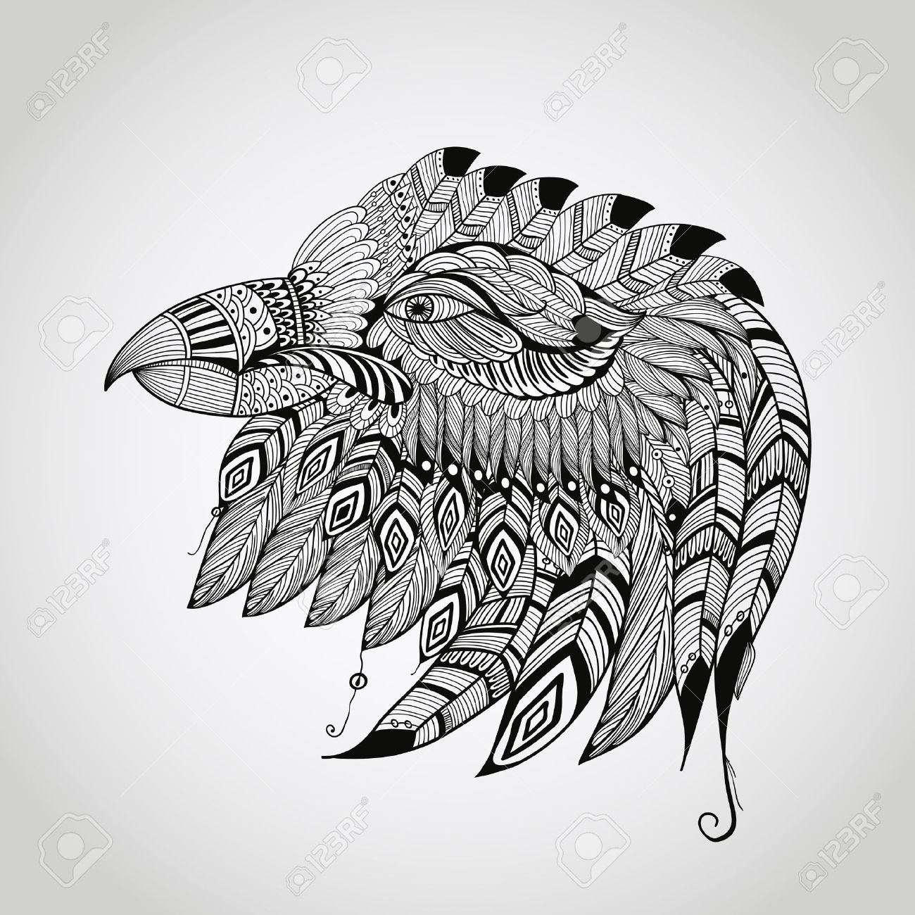 1300x1300 Vector Tattoo Black Hand Drawn, Highly Detailed Eagle Head