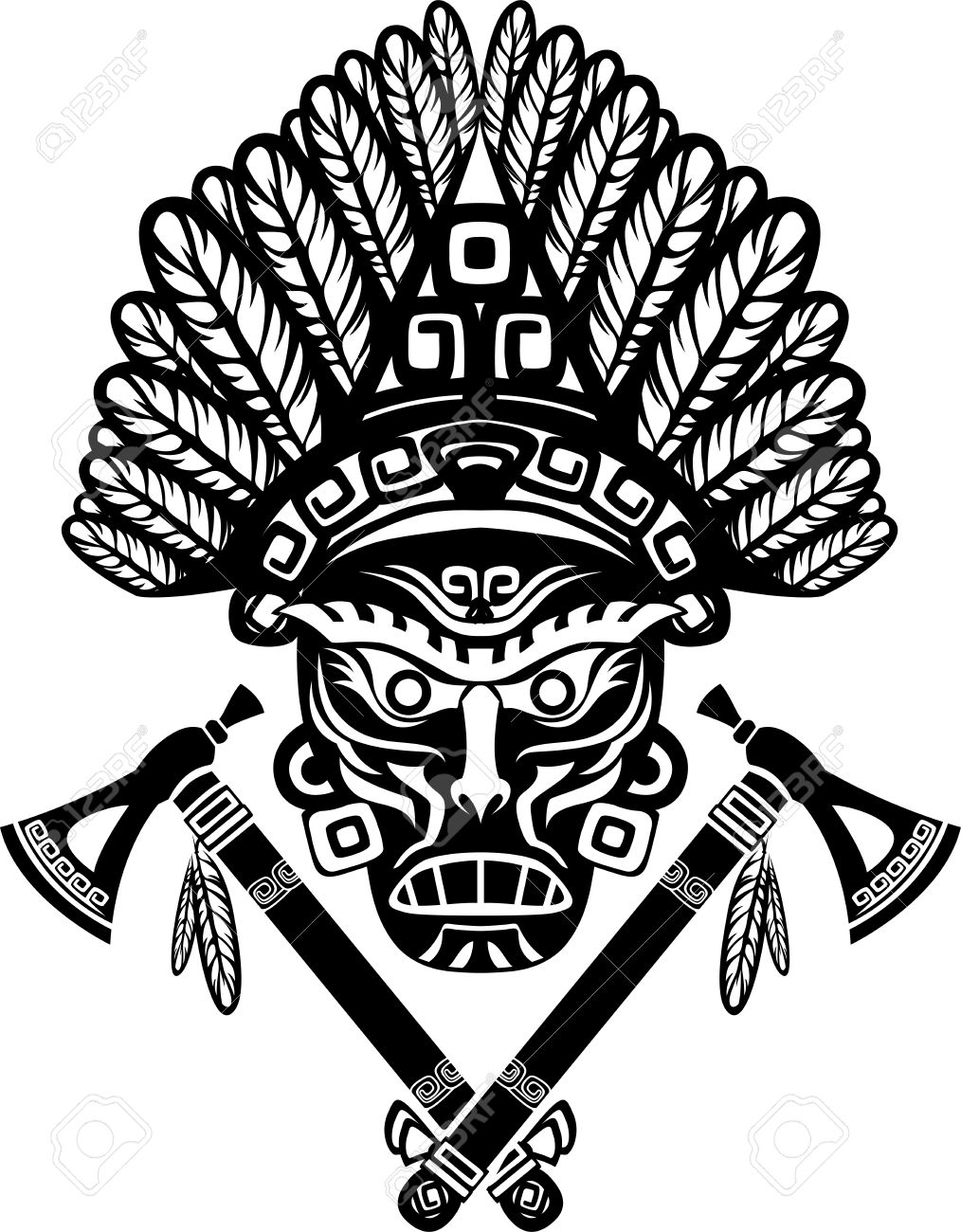 1014x1300 American Indian Mask With Headdress Of Feathers And Crossed