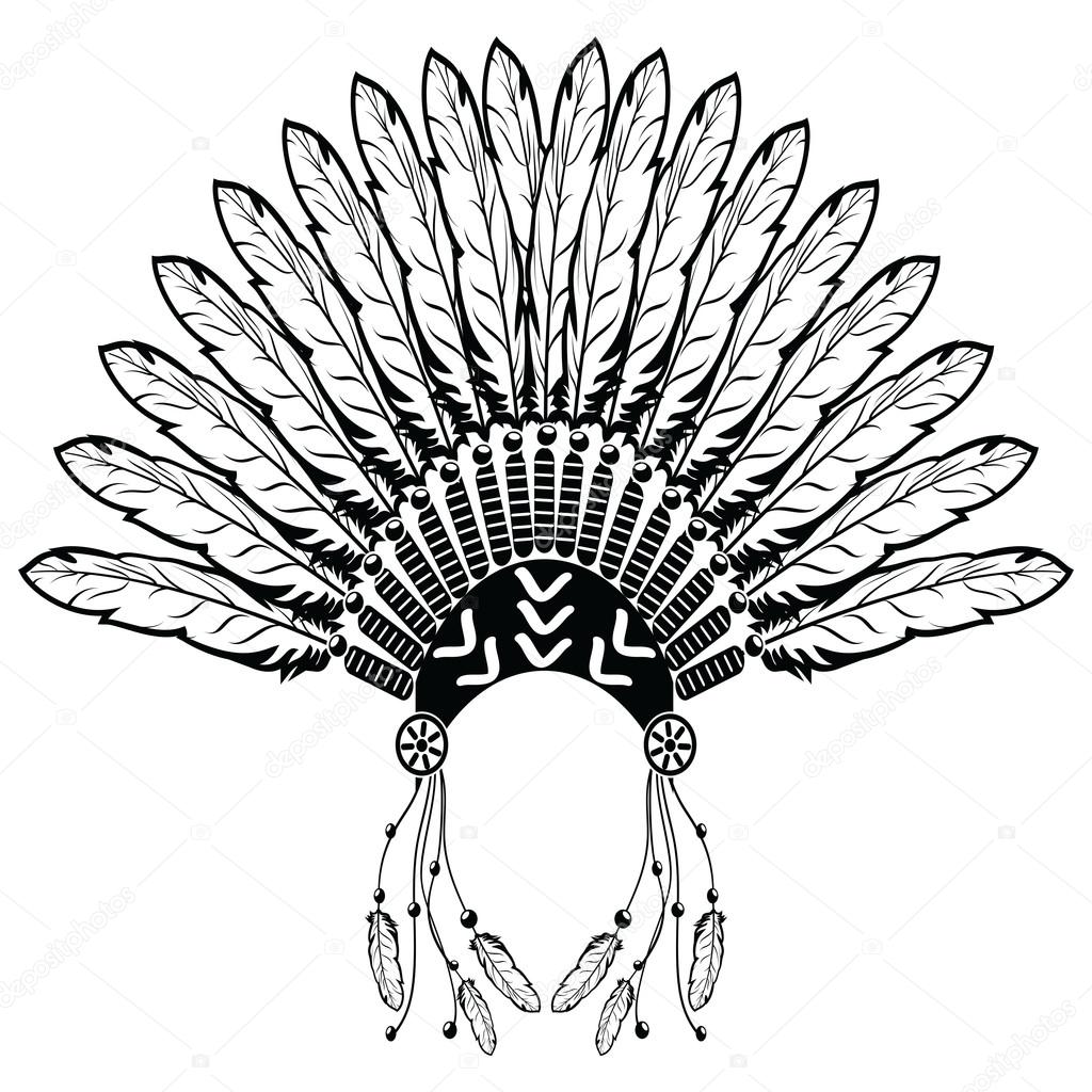 1024x1024 Aztec, Ethnic Style Headdress With Plain Feathers, Beads