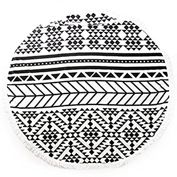 355x355 Botetrade Round Beach Towel With Tassels Aztec Pattern Large