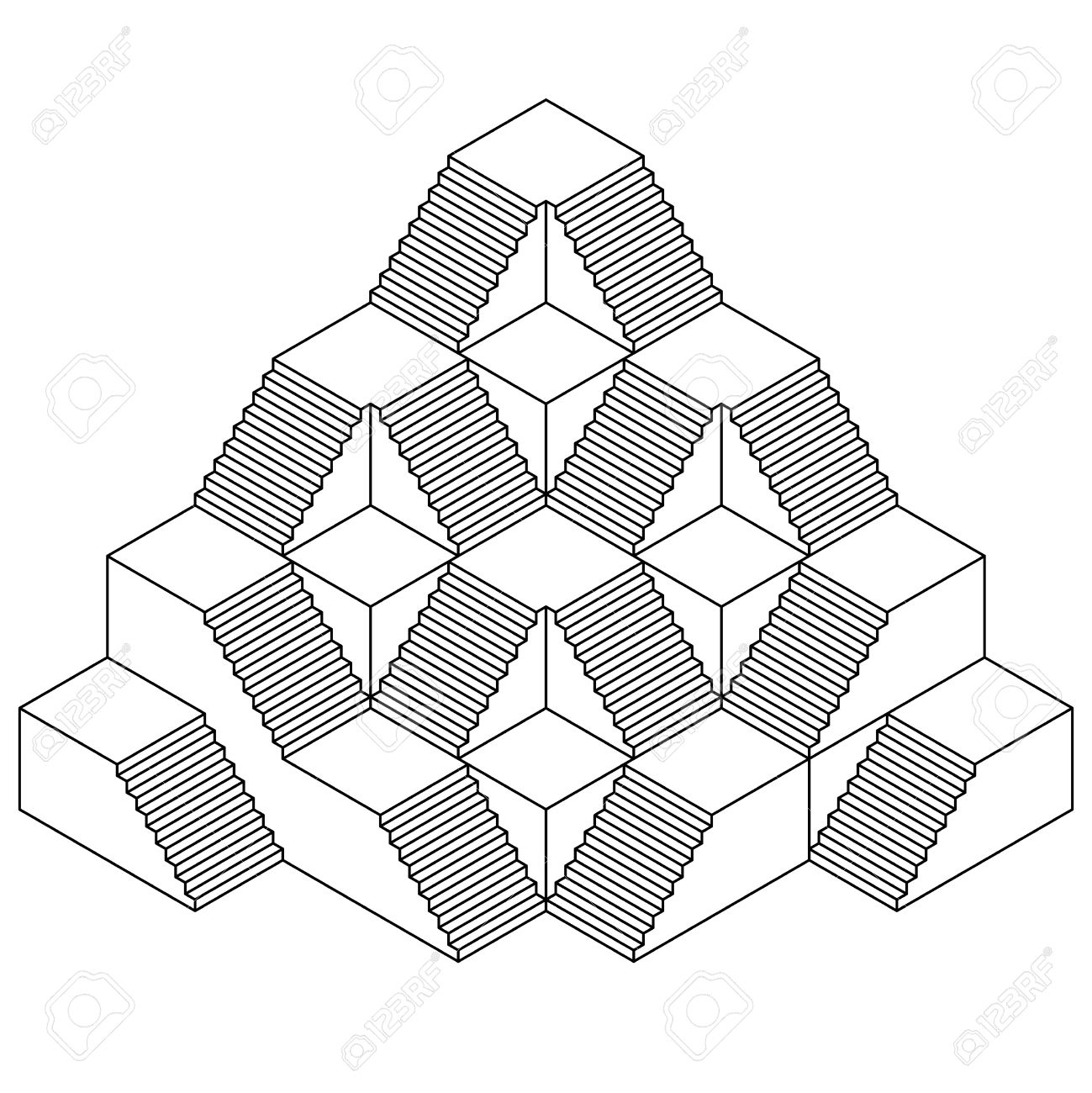 1299x1300 Pyramid Staircase Construction Line Drawing Illustration Royalty