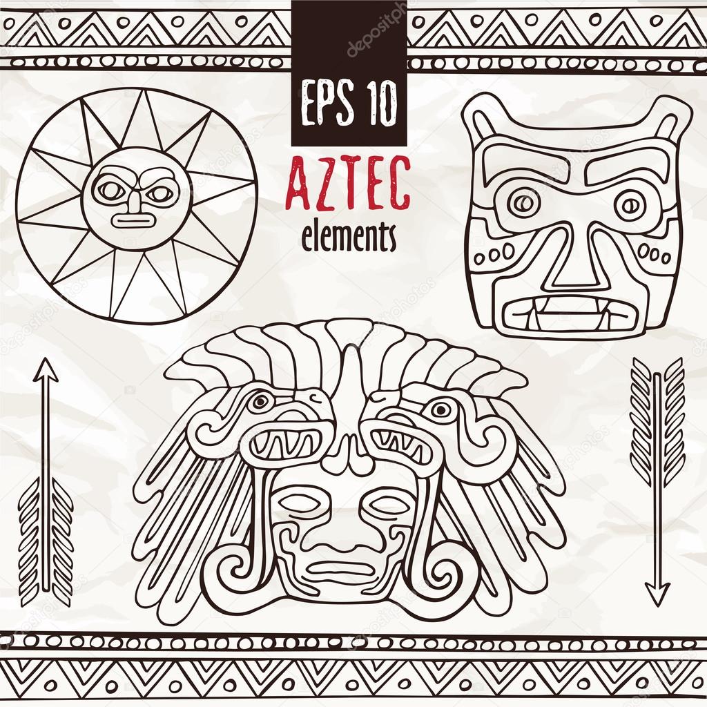 1024x1024 Hand Drawn Aztec Fantastic Graphic Decoration Elements Stock