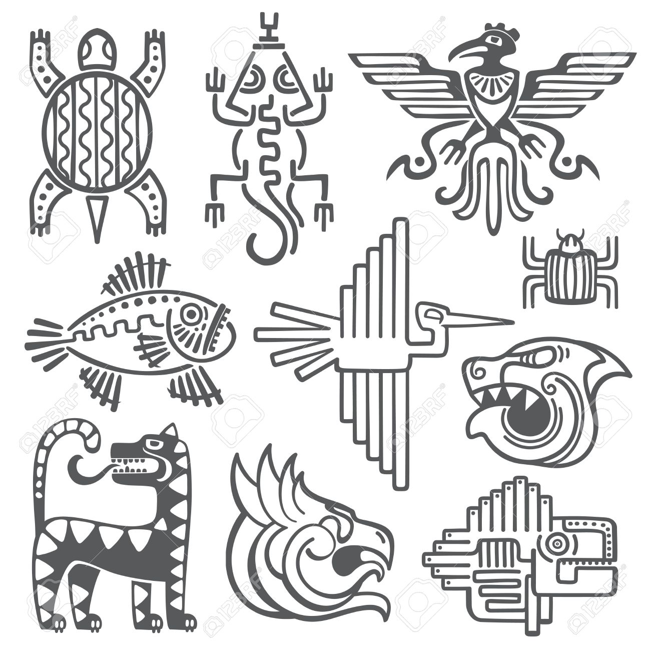 1299x1300 Historic Aztec, Inca Vector Symbols, Mayan Temple Pattern, Native