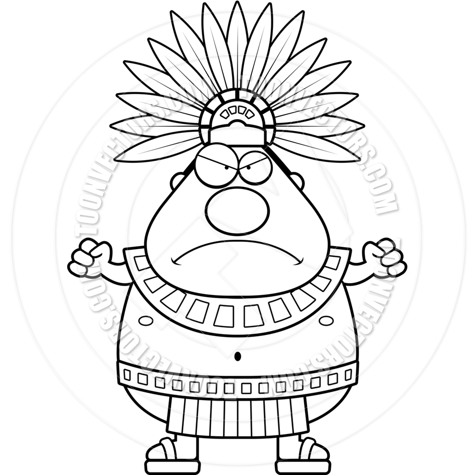 940x940 Cartoon Aztec King Angry (Black And White Line Art) By Cory Thoman