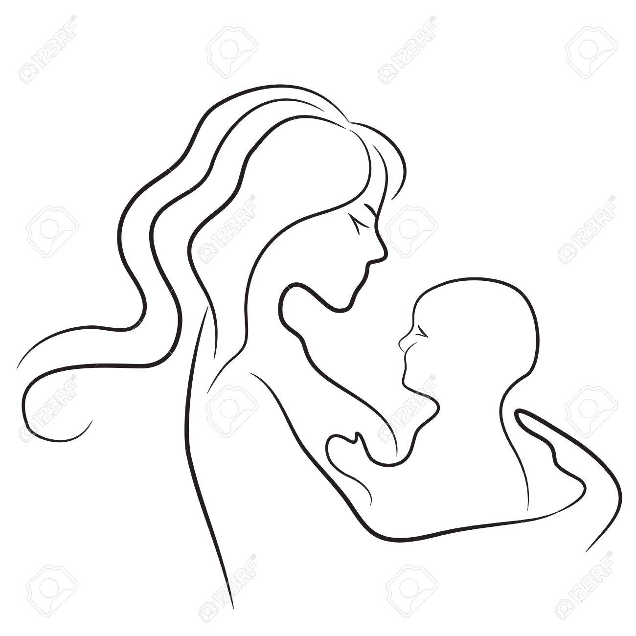 1300x1300 Mother And Baby Icon. Woman Family Child Vector. Line Drawing