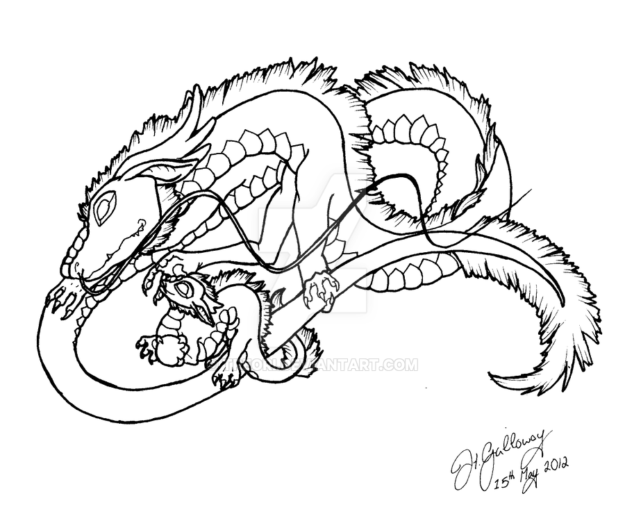 900x750 Lung Dragon Mother And Baby Line Art By Treori