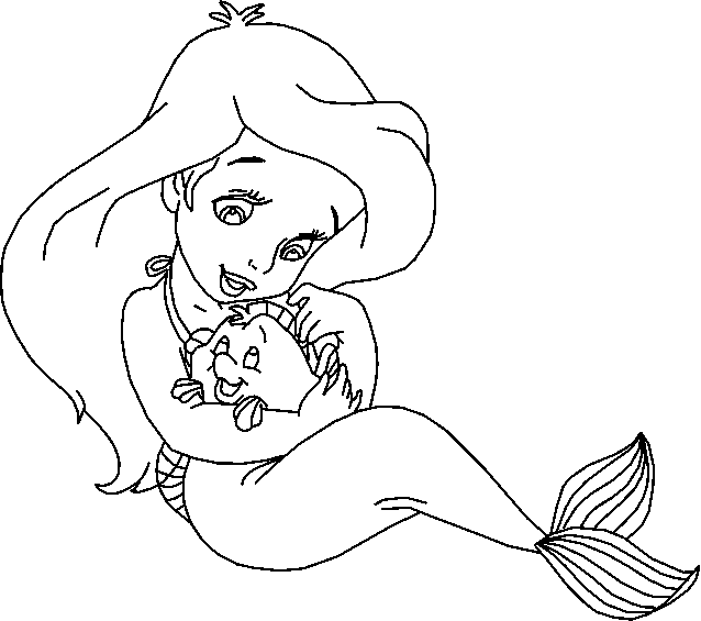 638x565 Princess Baby Ariel With Fish Coloring Pages