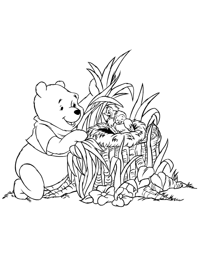 670x867 Cute Pooh Bear Looking At Baby Birds Coloring Page H Amp M