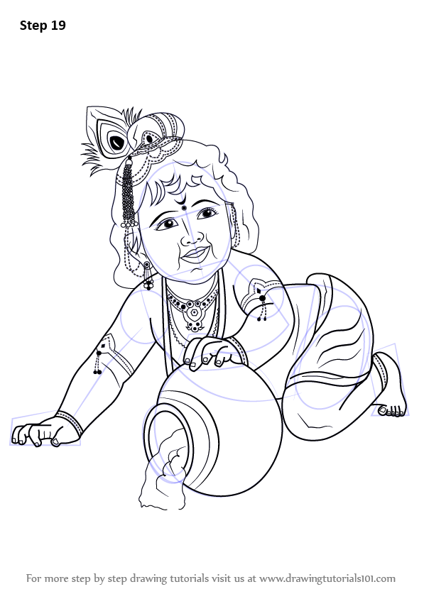 597x844 Learn How To Draw Baby Lord Krishna (Hinduism) Step By Step