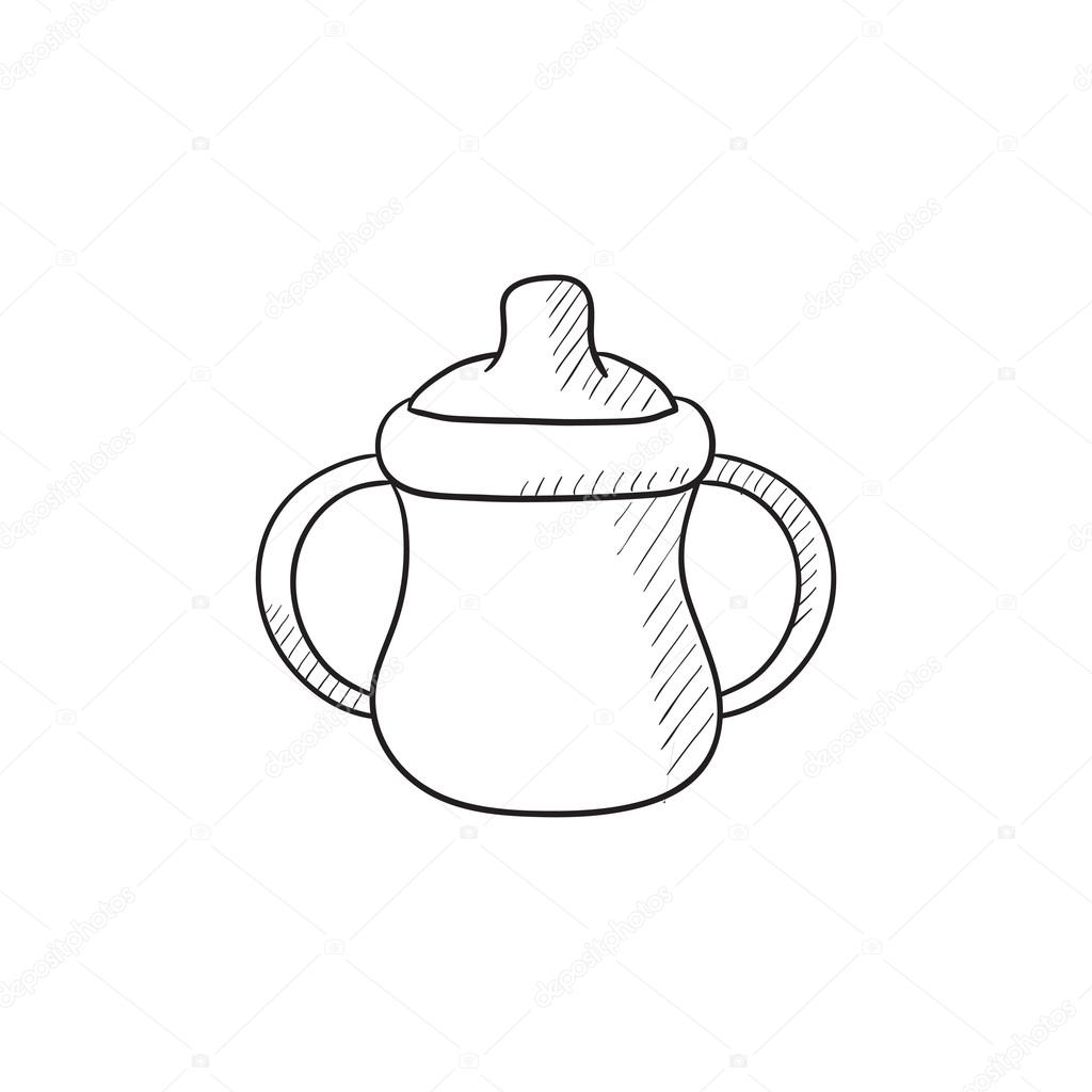 1024x1024 Baby Bottle With Handles Sketch Icon. Stock Vector Rastudio