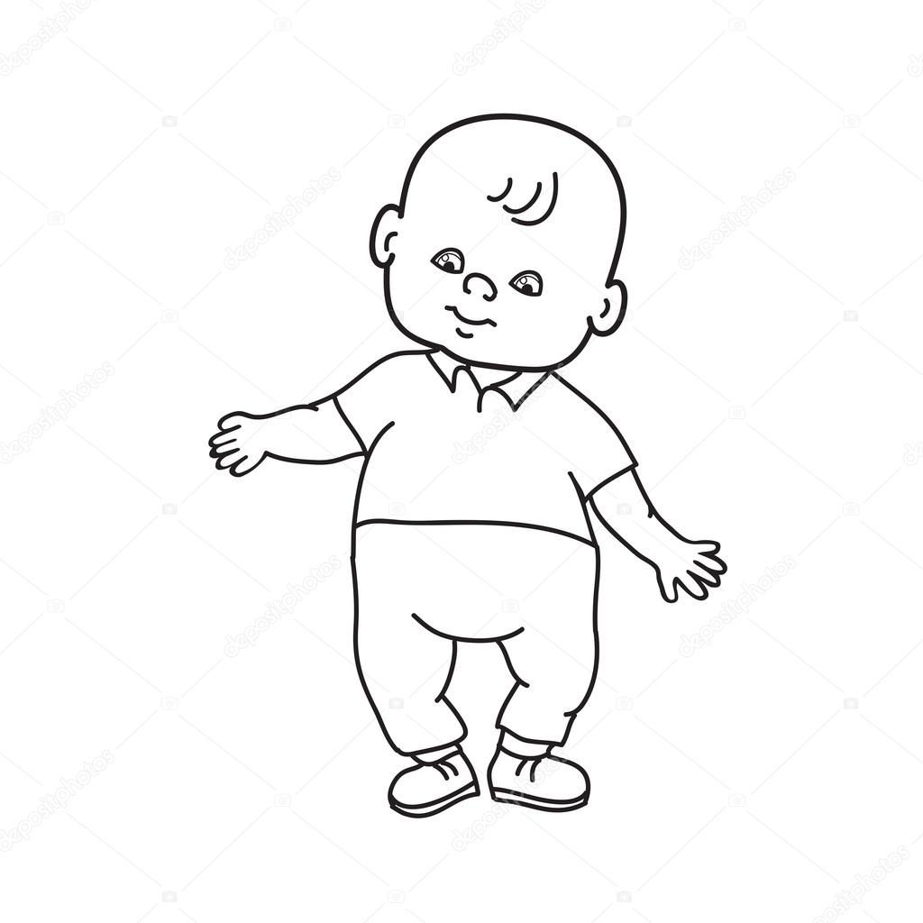 1024x1024 Little Lovely Baby Boy Standing. Drawing Contour Vector