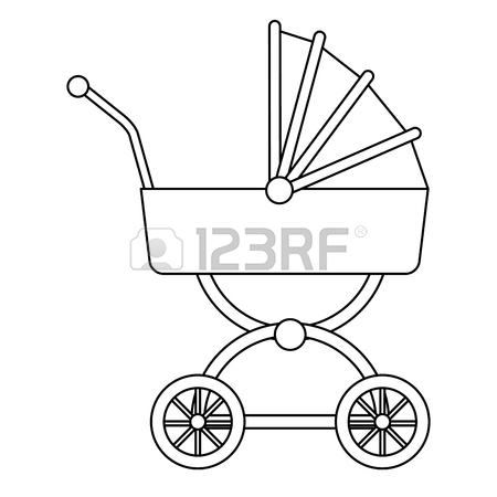 450x450 Drawing Mother With Baby Carriage Vector Illustration Royalty Free