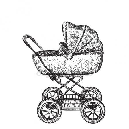450x450 Hand Drawn Baby Stroller For Twins Baby Stock Vectors, Royalty