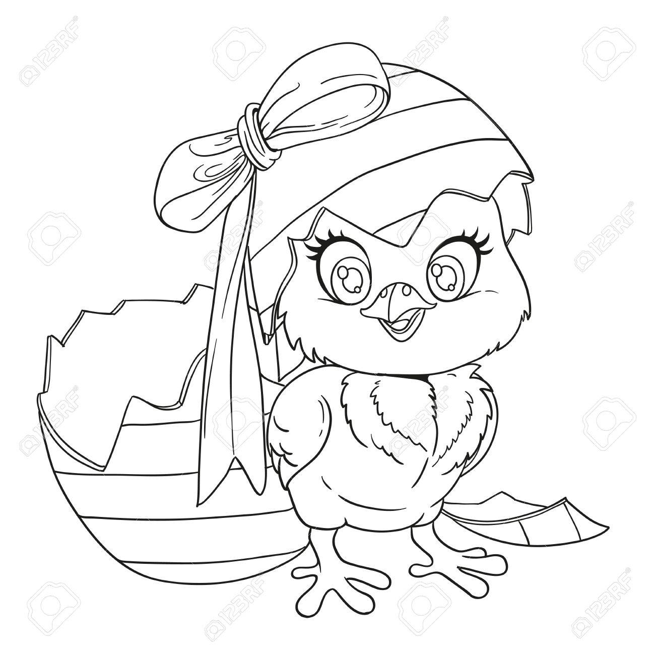 1300x1300 Outlined Cute Baby Chick Just Hatched From An Easter Egg Royalty