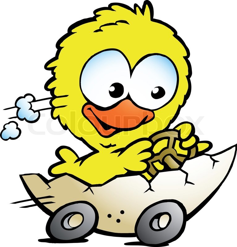 767x800 Hand Drawn Vector Illustration Of An Cute Baby Chicken Driving