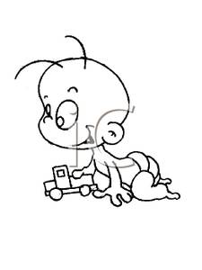 225x300 Black And White Cartoon Of A Baby Crawling With A Toy Truck