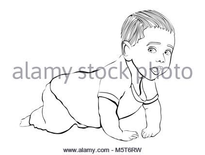 423x320 Crawling Baby Vector Hand Drawing. Colored Cartoon Picture Small