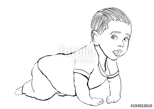 500x354 Crawling Baby Vector Outline Hand Drawing, Coloring, Sketch. Black