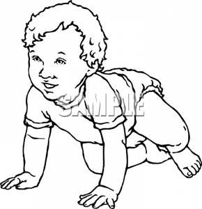 290x300 And White Cartoon Baby Learning To Crawl Clipart Image