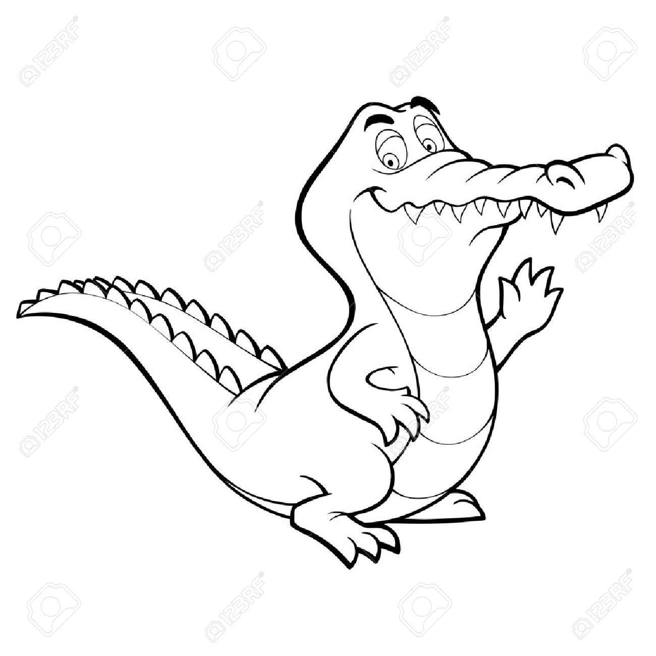 1300x1300 Crocodile Cartoon Alligator Line Art Coloring Book Black