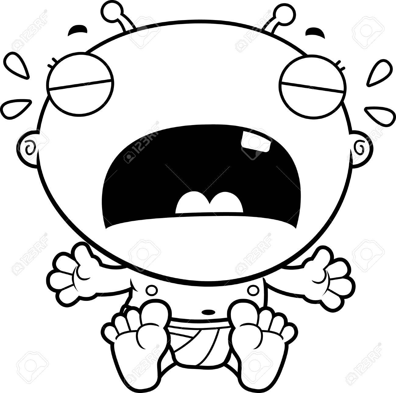1300x1292 A Cartoon Illustration Of A Baby Alien Crying. Royalty Free