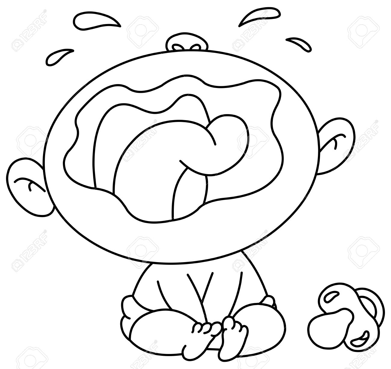1300x1229 Outlined Crying Baby. Vector Illustration Coloring Page. Royalty