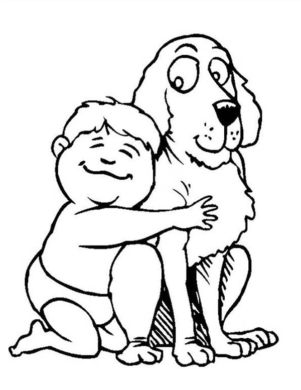 600x777 A Baby And A Dog Are Best Friend Coloring Page