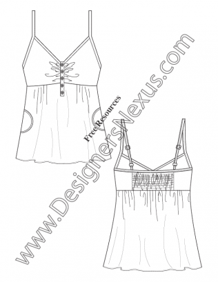 316x409 V74 V Neck Henley Baby Doll Tank Top Flat Fashion Sketch
