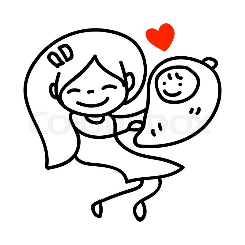 800x800 Hand Drawing Cartoon Happy Mommy With Baby Mother Day Vector