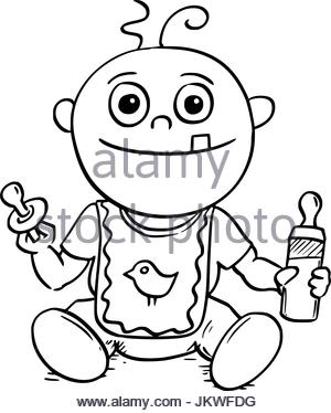 300x374 Black And White Baby Bottle Cartoon Stock Vector Art