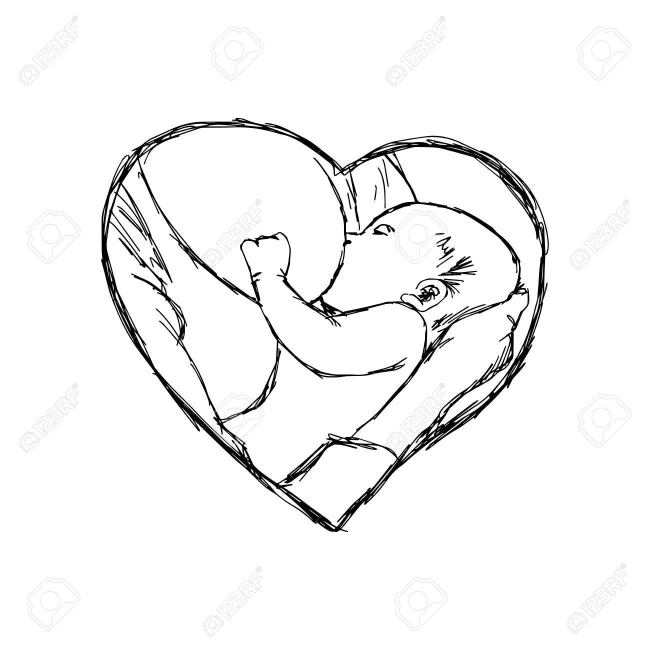 1300x1300 Illustration Doodle Of Sketch Breastfeeding Baby In Heart Shape