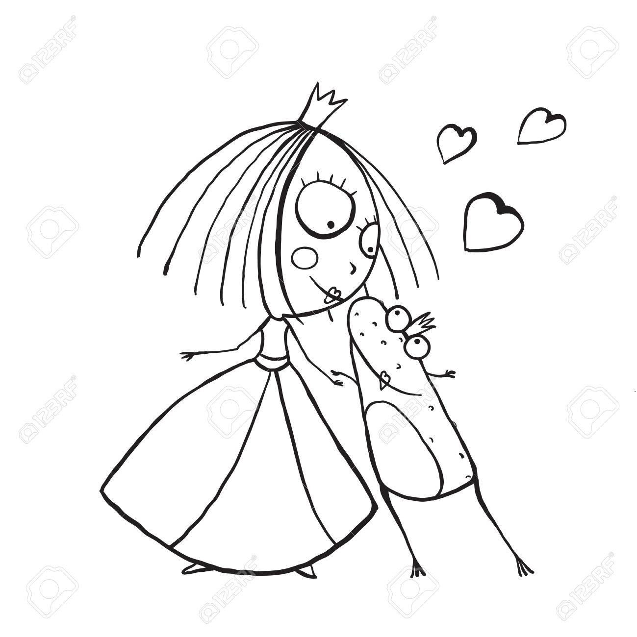 1299x1300 Baby Princess And Prince Frog Kissing Coloring Page. Kids Love