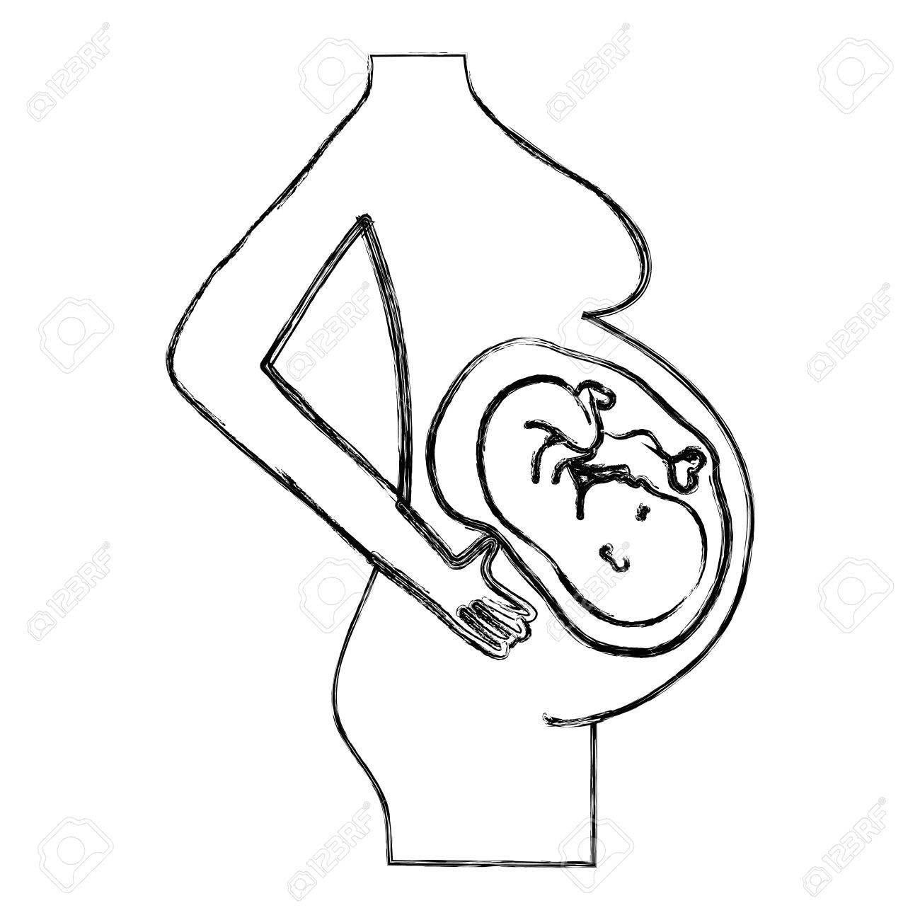 1300x1300 Outline Figure Of Motherhood Symbol, A Baby Inside With Umbilical