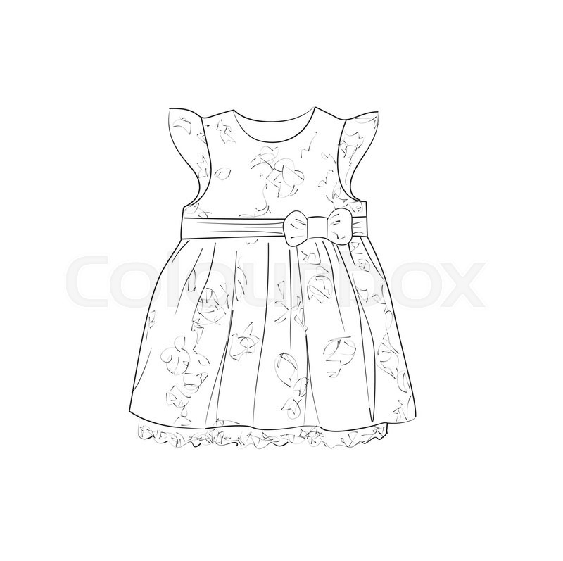 800x797 Hand Drawn Illustration With Dress For Little Girls. Stock