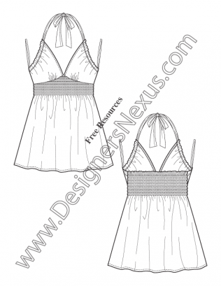 316x409 V39 Sweetheart Baby Doll Halter Top Flat Fashion Sketch
