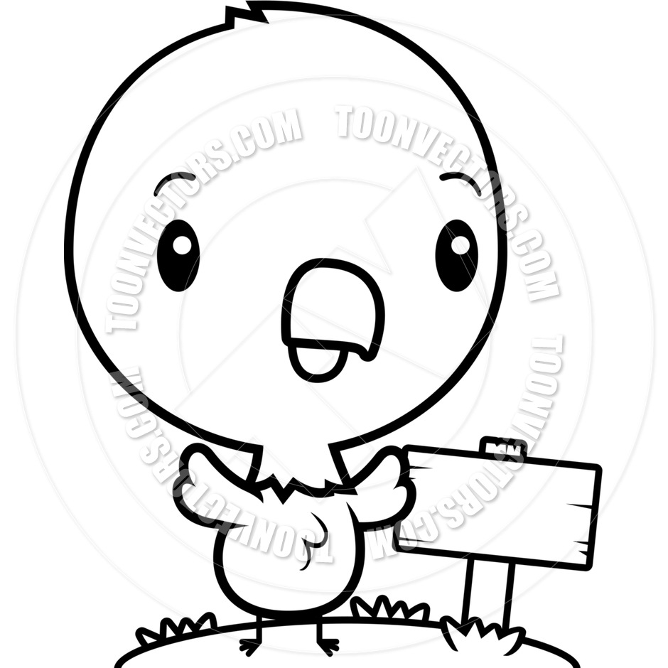 940x940 Cartoon Baby Bald Eagle Wood Sign (Black And White Line Art) By