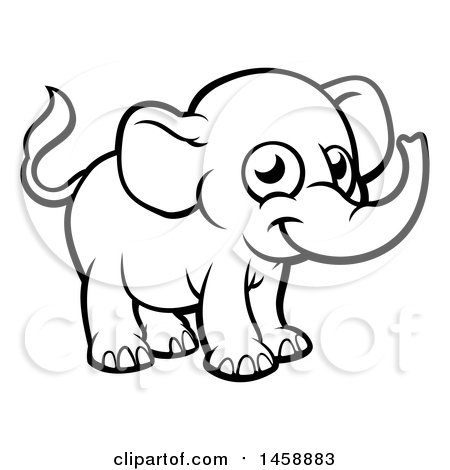 450x470 Clipart Of A Black And White Cartoon Baby Elephant