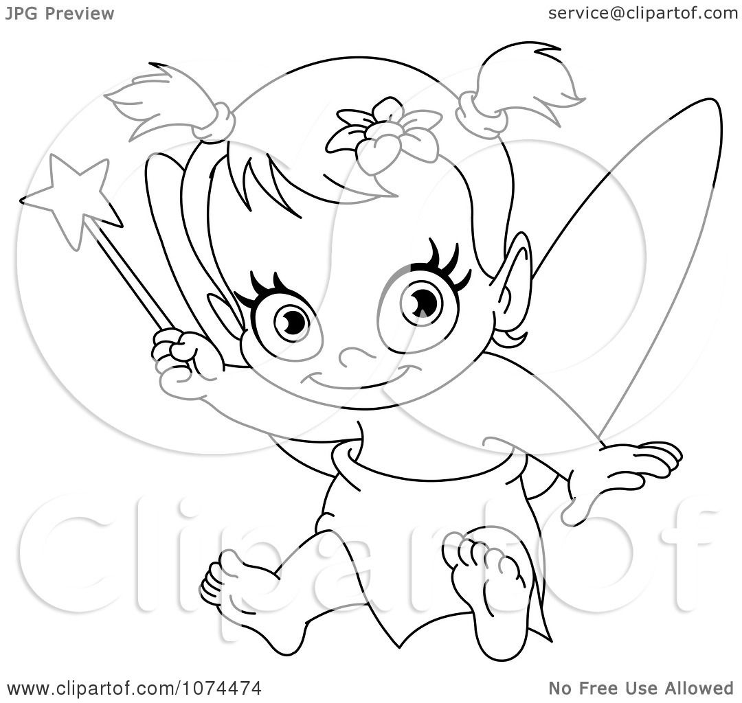 1080x1024 Clipart Outlined Baby Fairy Holding Up A Wand