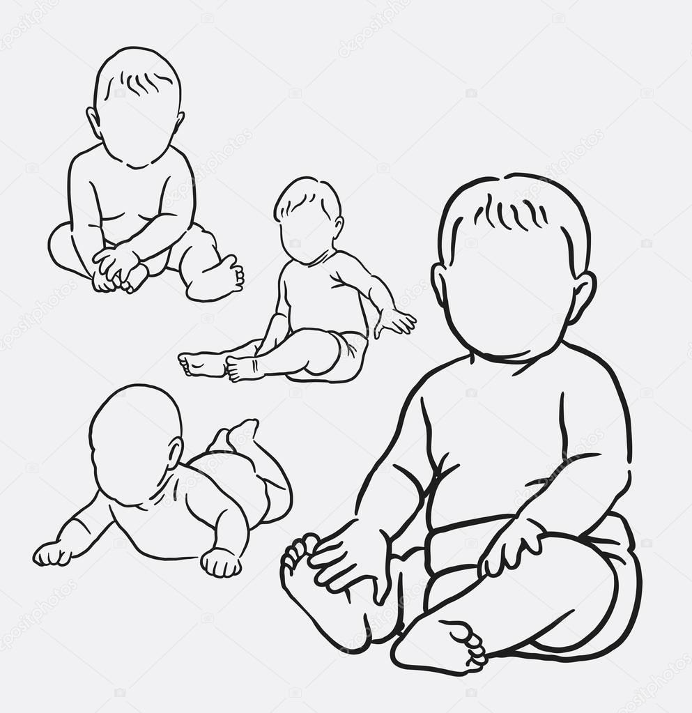 993x1023 Baby Kid Action Line Art Drawing Stock Vector Cundrawan703