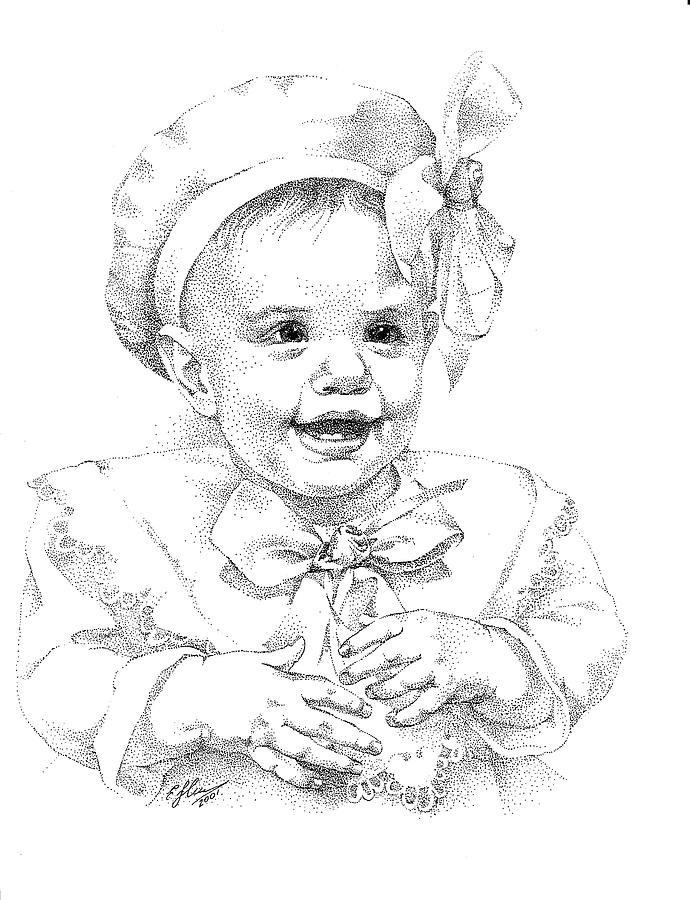 690x900 Baby Girl. Stippling. Commission. Drawing By Alena Nikifarava