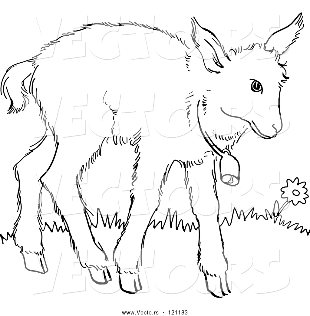 1024x1044 Vector Of Cartoon Retro Vintage Blacknd White Baby Goat