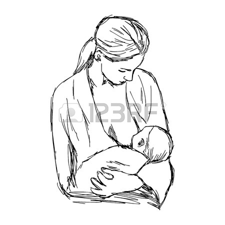 450x450 Illustration Doodle Hand Drawn Of Sketch Baby Feeds On Mom'S