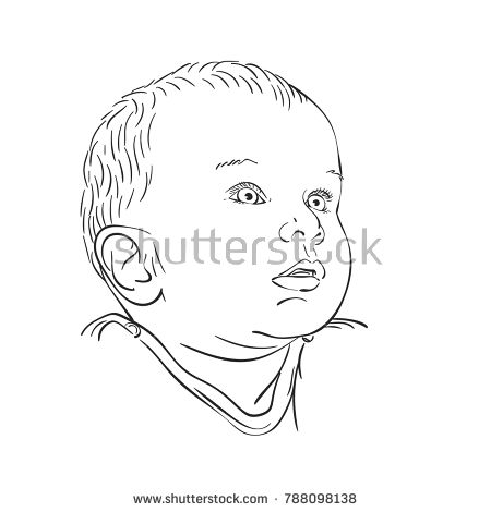 450x470 Sketch Of Baby Head Looking Up With Interest, Hand Drawn Vector