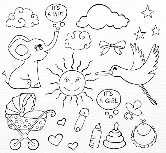 570x525 Baby Doodle Clipart, Hand Drawn Baby Clip Art, Baby Line Art, Png